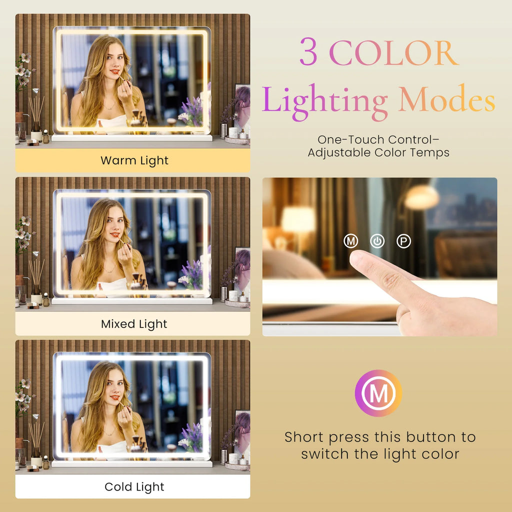 Lighted Bathroom Vanity Mirror, Dimmable LED,3 Color Modes, Aluminum Frame