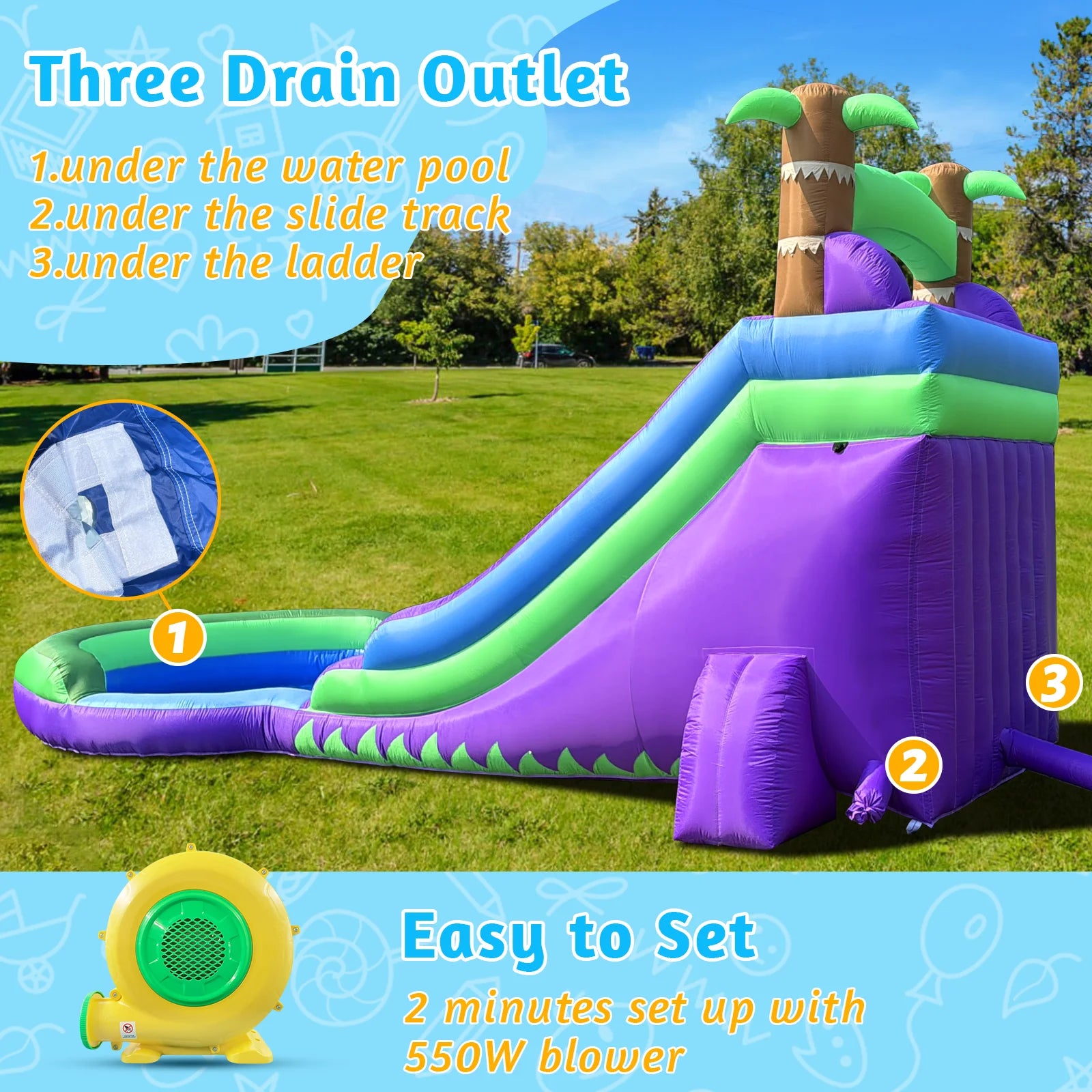 20FT  Kids Inflatable Water Slide Park with  Climbing Wall,  Dual Slides And Splash Pool