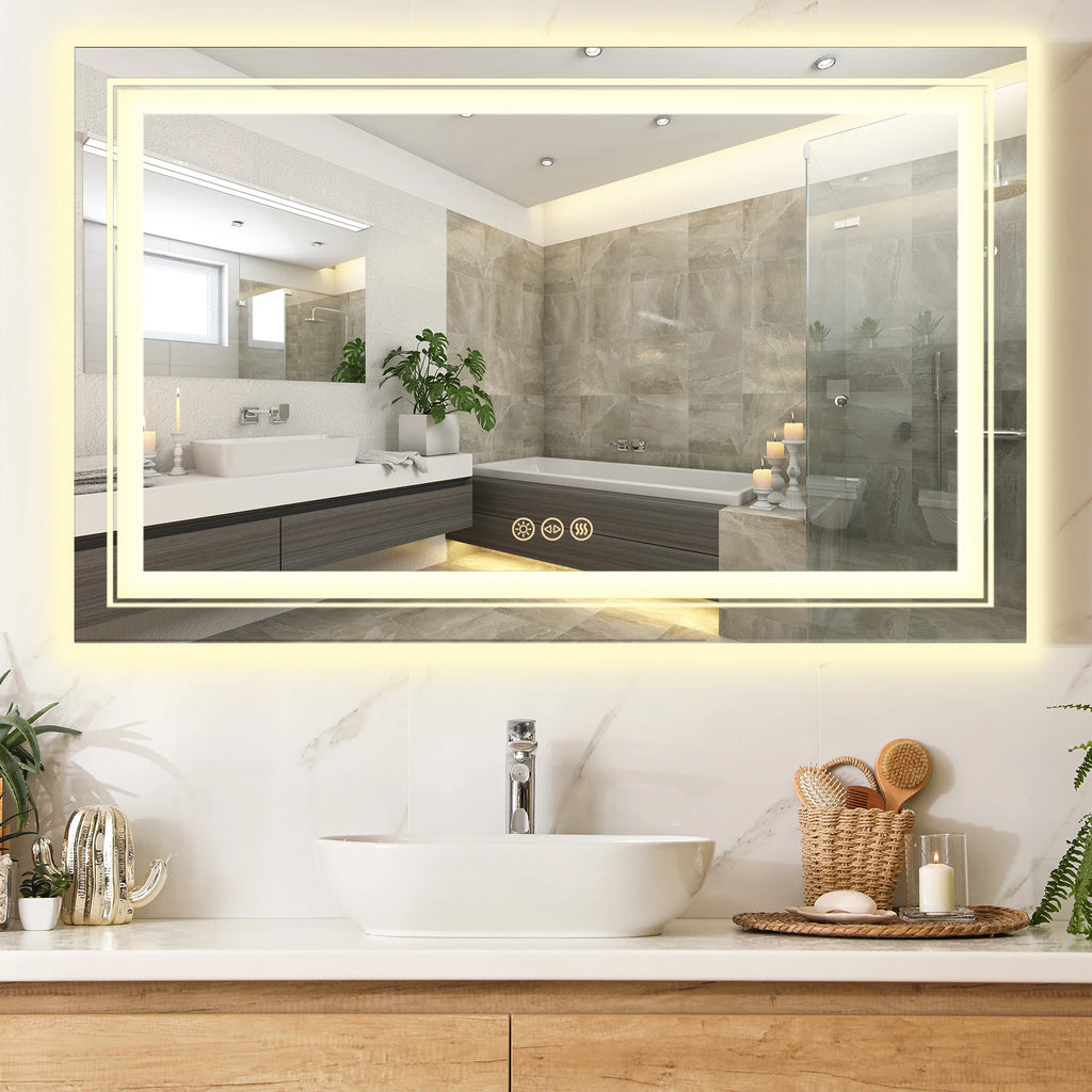 LED Bathroom Mirror 40"x 24" with Front and Backlit, Dimmable,  Anti-Fog, Shatter-Proof, Memory