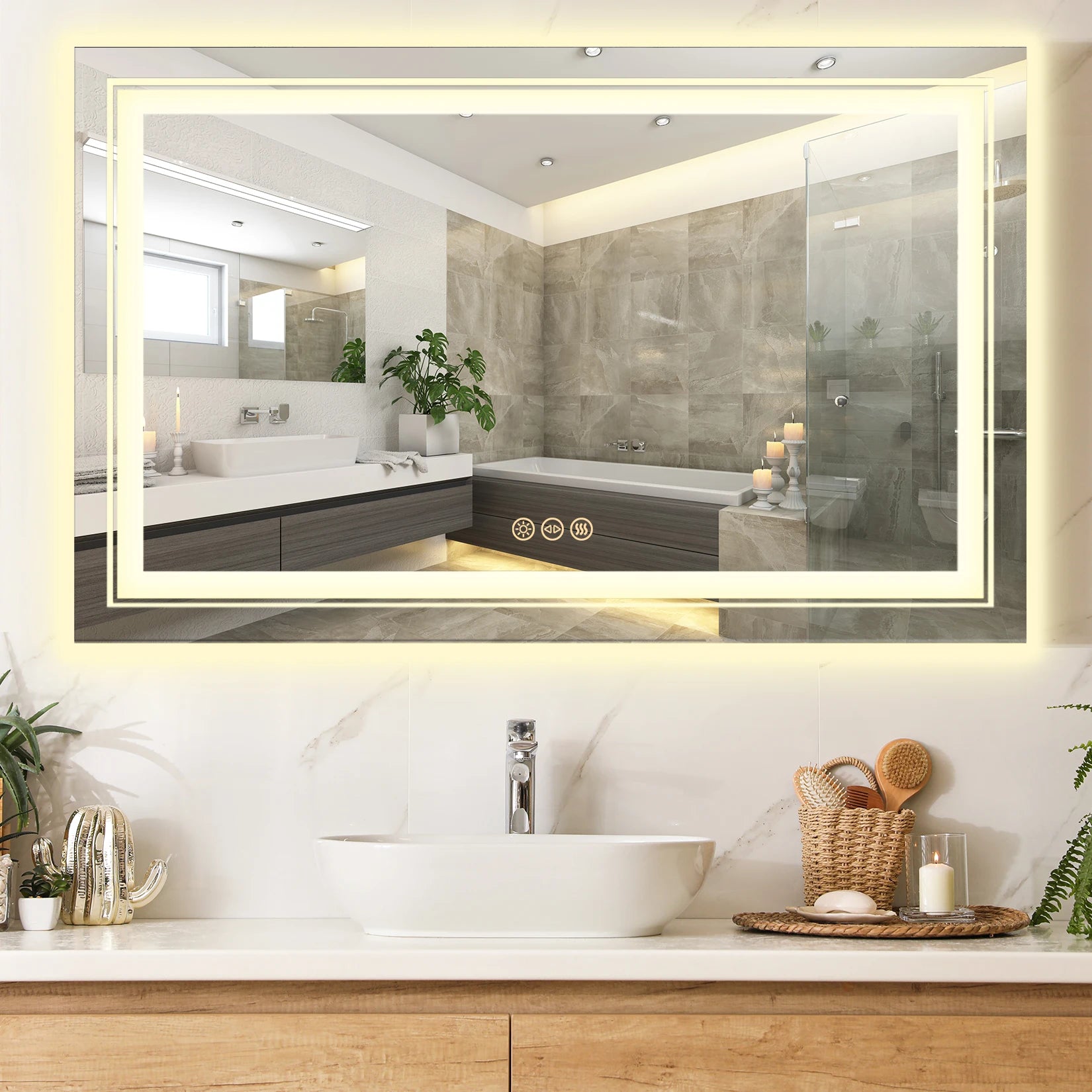 LED Bathroom Mirror 40"x 24" with Front and Backlit, Dimmable,  Anti-Fog, Shatter-Proof, Memory