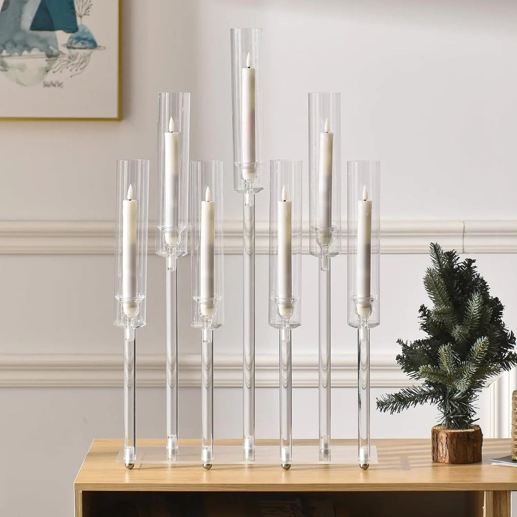 4pcs 7-Arm Acrylic Candlestick Clear  26.5 Inch Tall