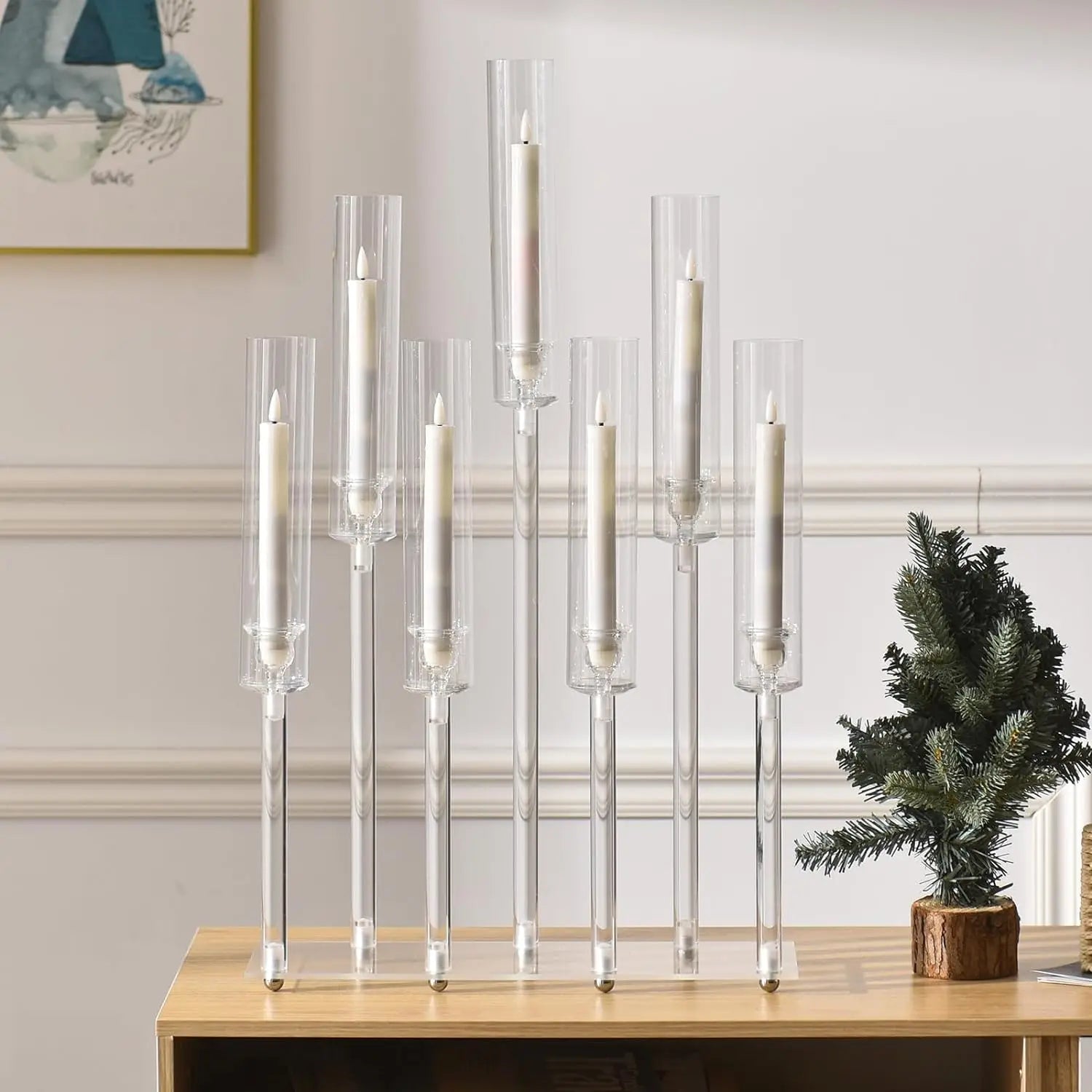4pcs 7-Arm Acrylic Candlestick Clear  26.5 Inch Tall