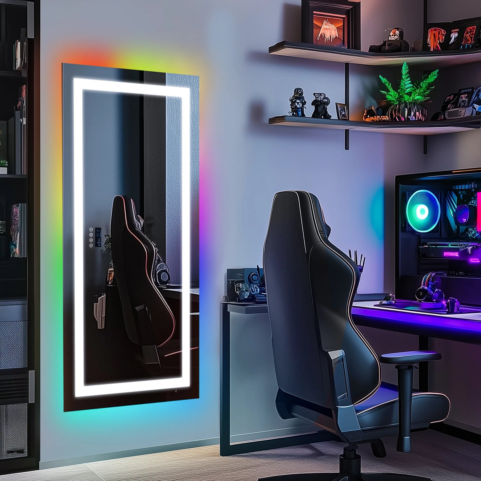 Rectangular LED Bathroom Mirror, Front-lit, RGB Backlight, Touch Antifog  with Date and Time Bluetooth Speaker