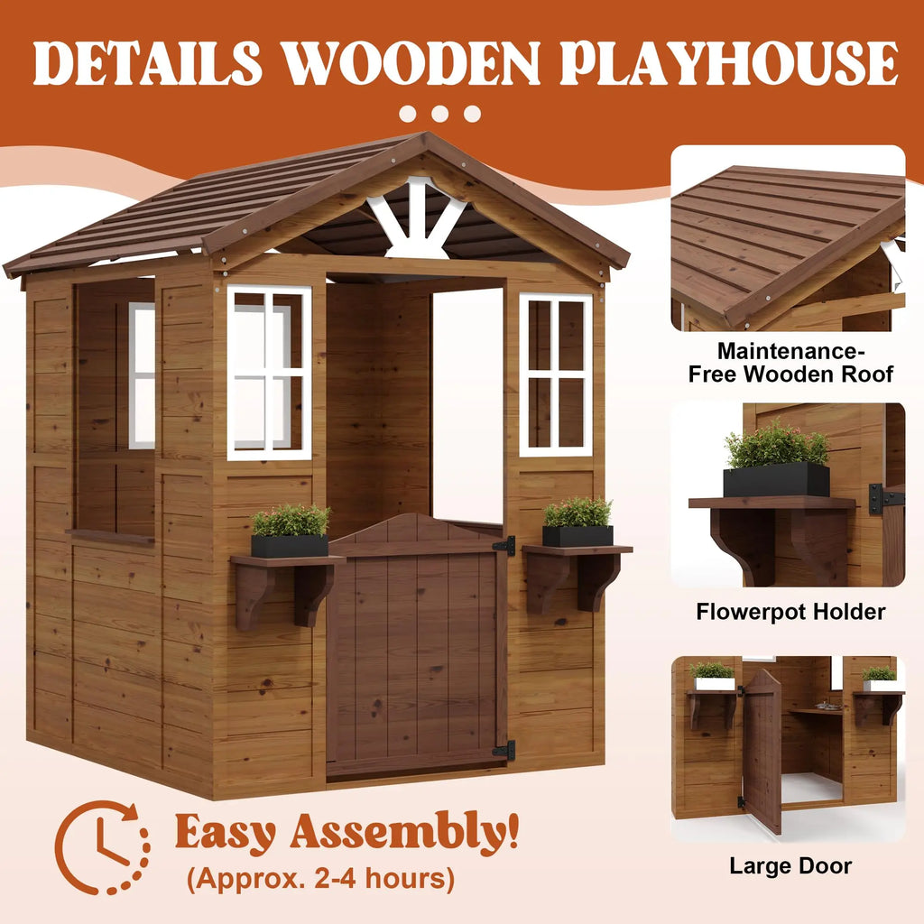 Wooden Play House for Kids,  Outdoor Cottage, Cedar