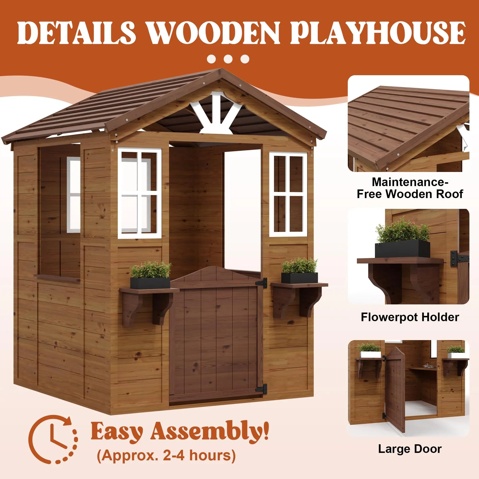 Wooden Play House for Kids,  Outdoor Cottage, Cedar