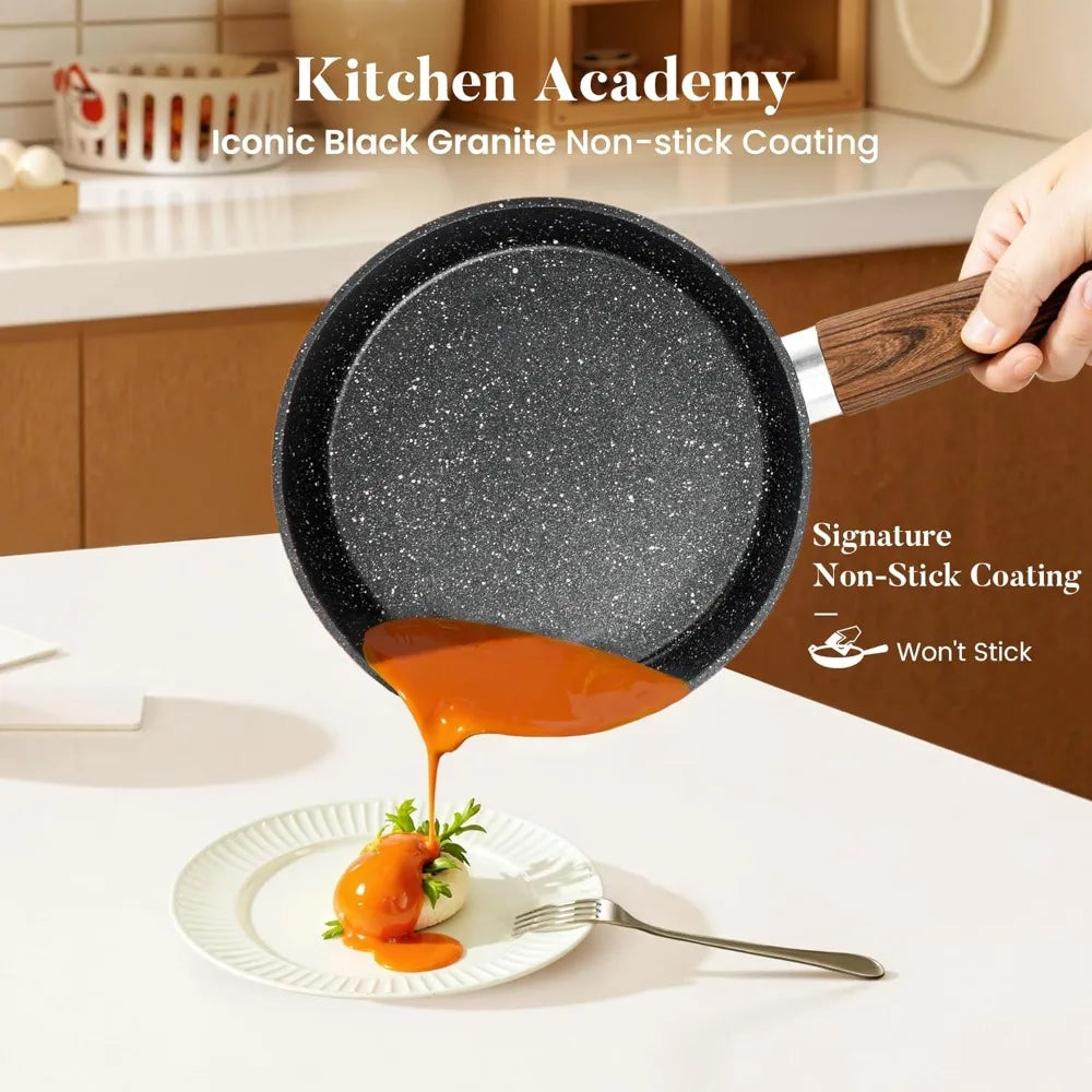 17Pcs Induction Cookware Sets, Granite Pots and Pans Non Stick, Black