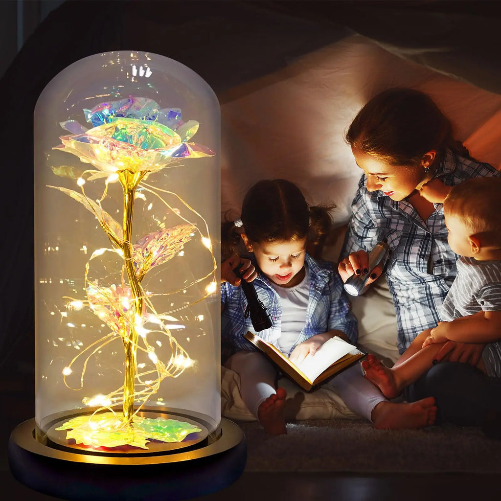 Artificial Glass Flower with Eternal Rose of the LED Light