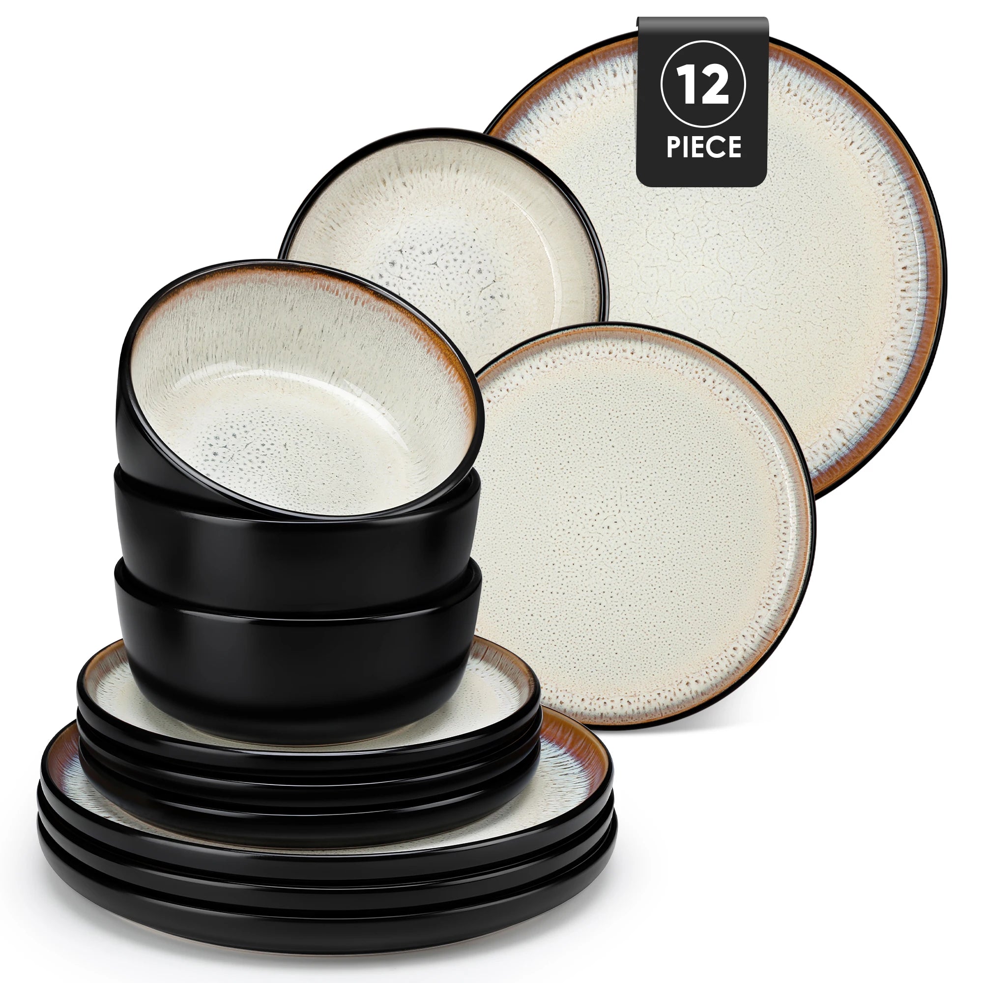 12/16 Piece Ceramic Dinnerware Set Stoneware Plats Set with 4/6 pcs Dinner Plate/Dessert/Bowl/Soup