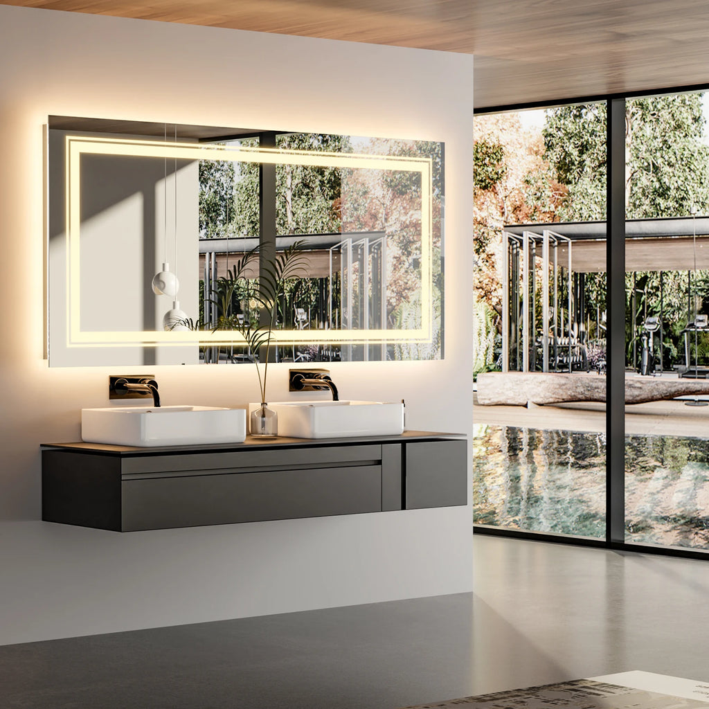 LED Bathroom Mirror 40"x 24" with Front and Backlit, Dimmable,  Anti-Fog, Shatter-Proof, Memory