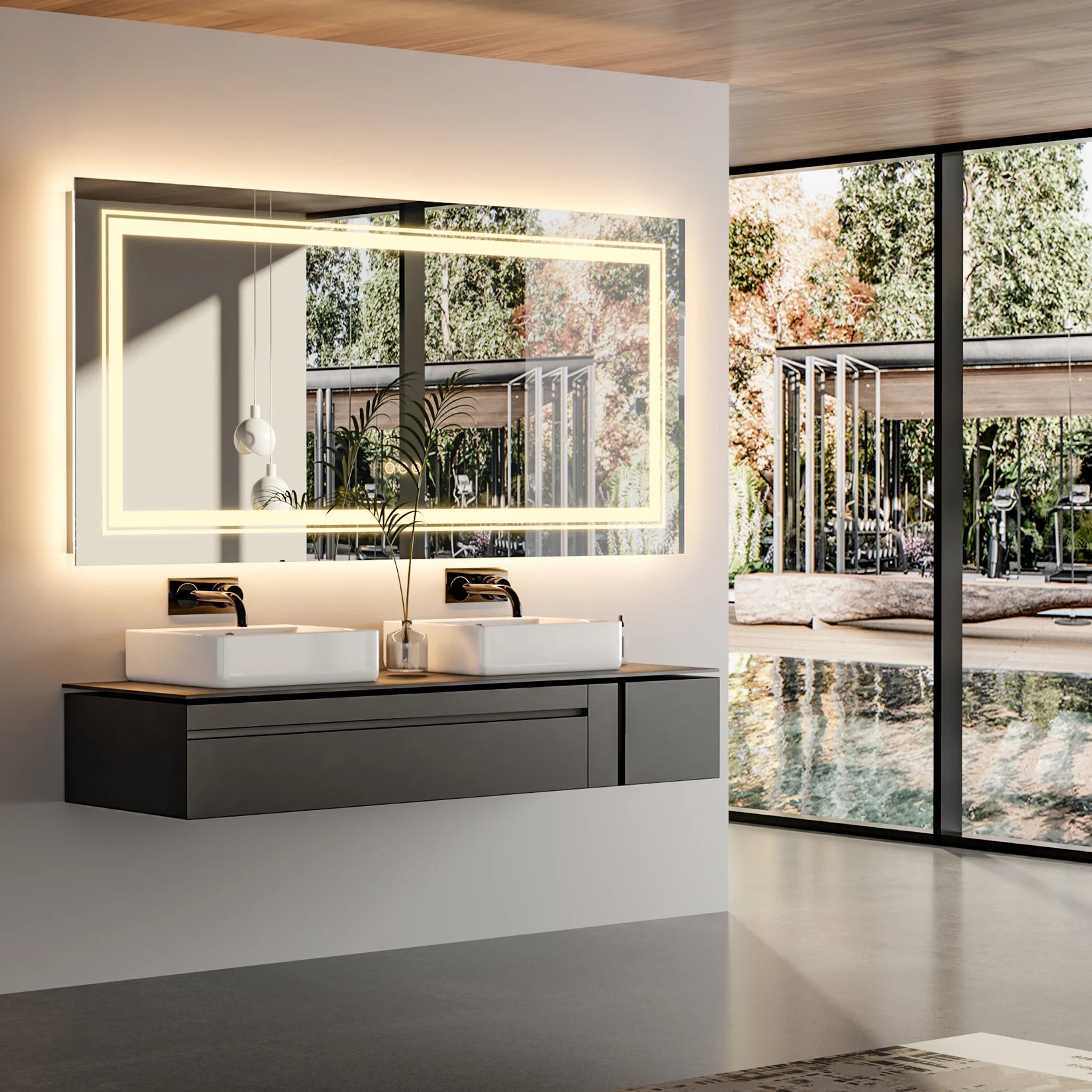LED Bathroom Mirror 40"x 24" with Front and Backlit, Dimmable,  Anti-Fog, Shatter-Proof, Memory