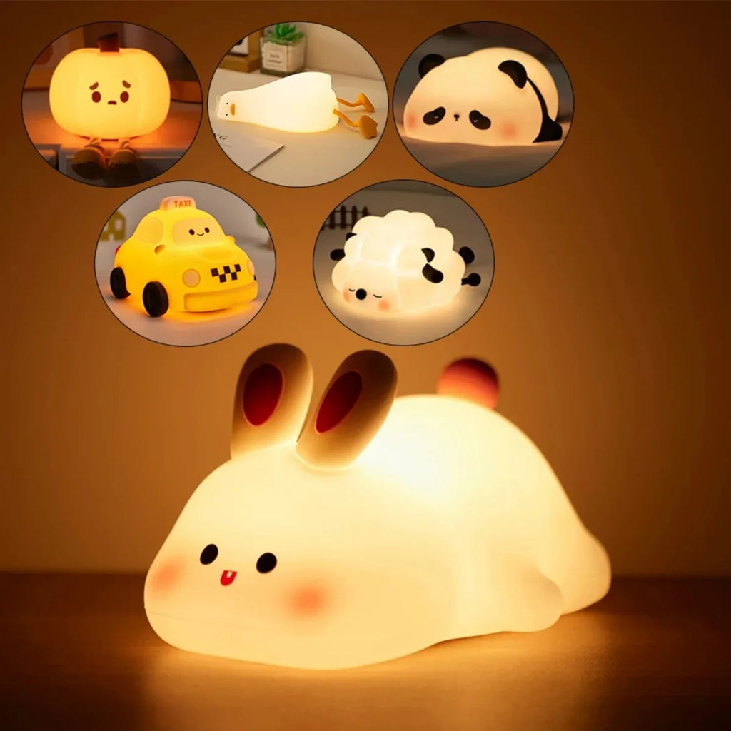 Cute Animal LED Night Light Rechargeable Dimmable Silicone  Lamp for kids