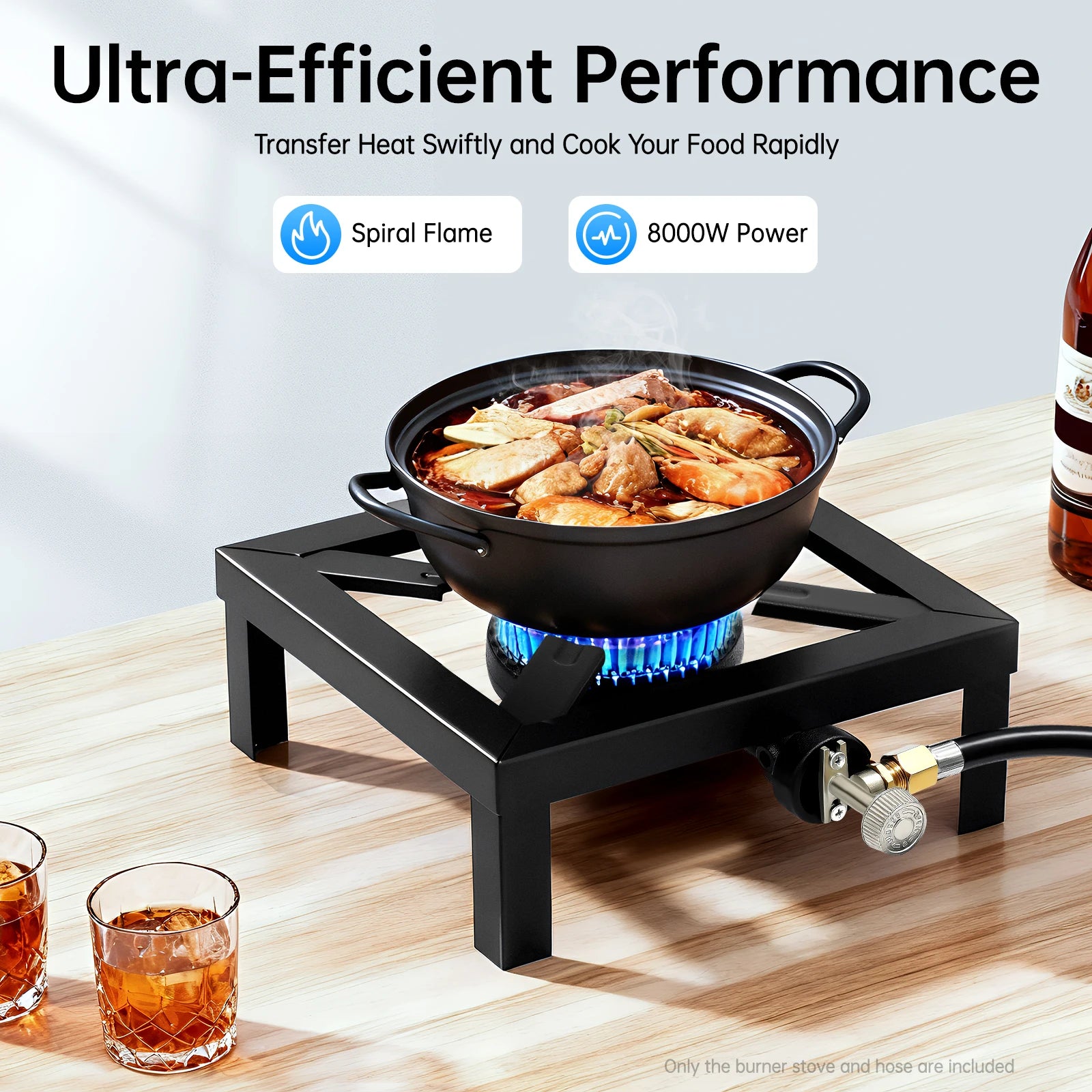 Portable Single Burner Outdoor Gas Stove Propane Cooker with Adjustable 0-10Psi Regulator Hose
