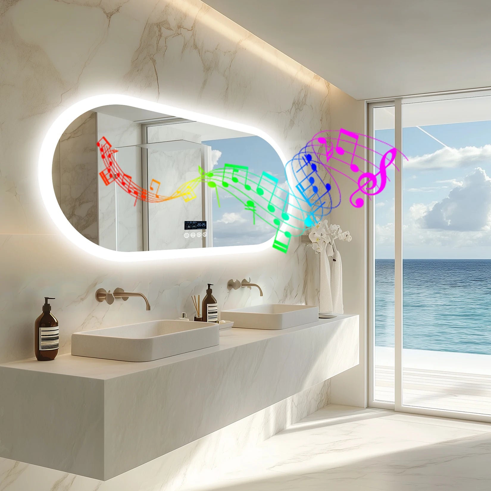 Oval LED Bathroom Mirror with Lights, Anti-Fog, Bluetooth Speaker, 3 Colors Temperature Dimmable Lighted  Waterproof