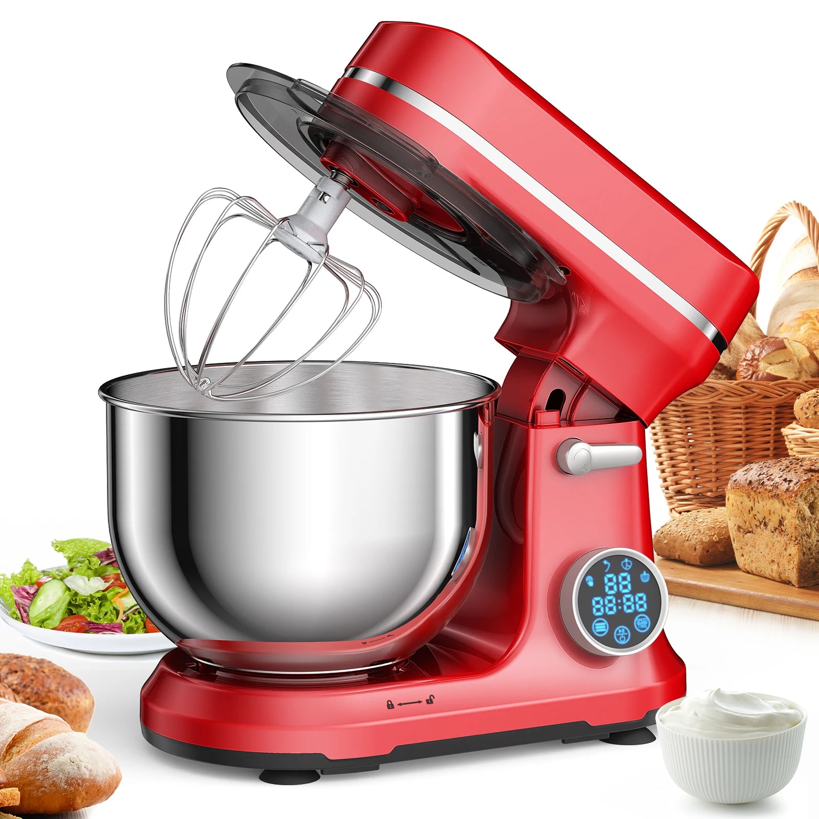 Kitchen Electric Stand Mixer, 1200W 11-Speeds DC Motor, Digital OLED Screen,  with Dough Hook, Whisk