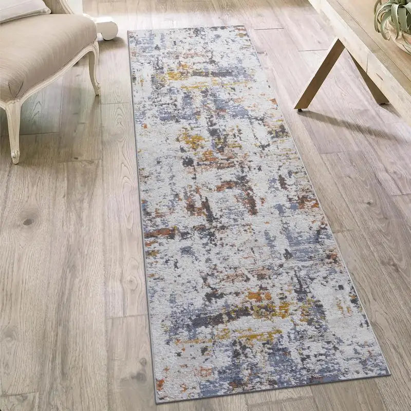 Stylish Abstract Non-Shedding Area Rug 2x8 in Ivory/Blue – Stain Resistant