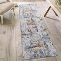 Stylish Abstract Non-Shedding Area Rug 2x8 in Ivory/Blue – Stain Resistant