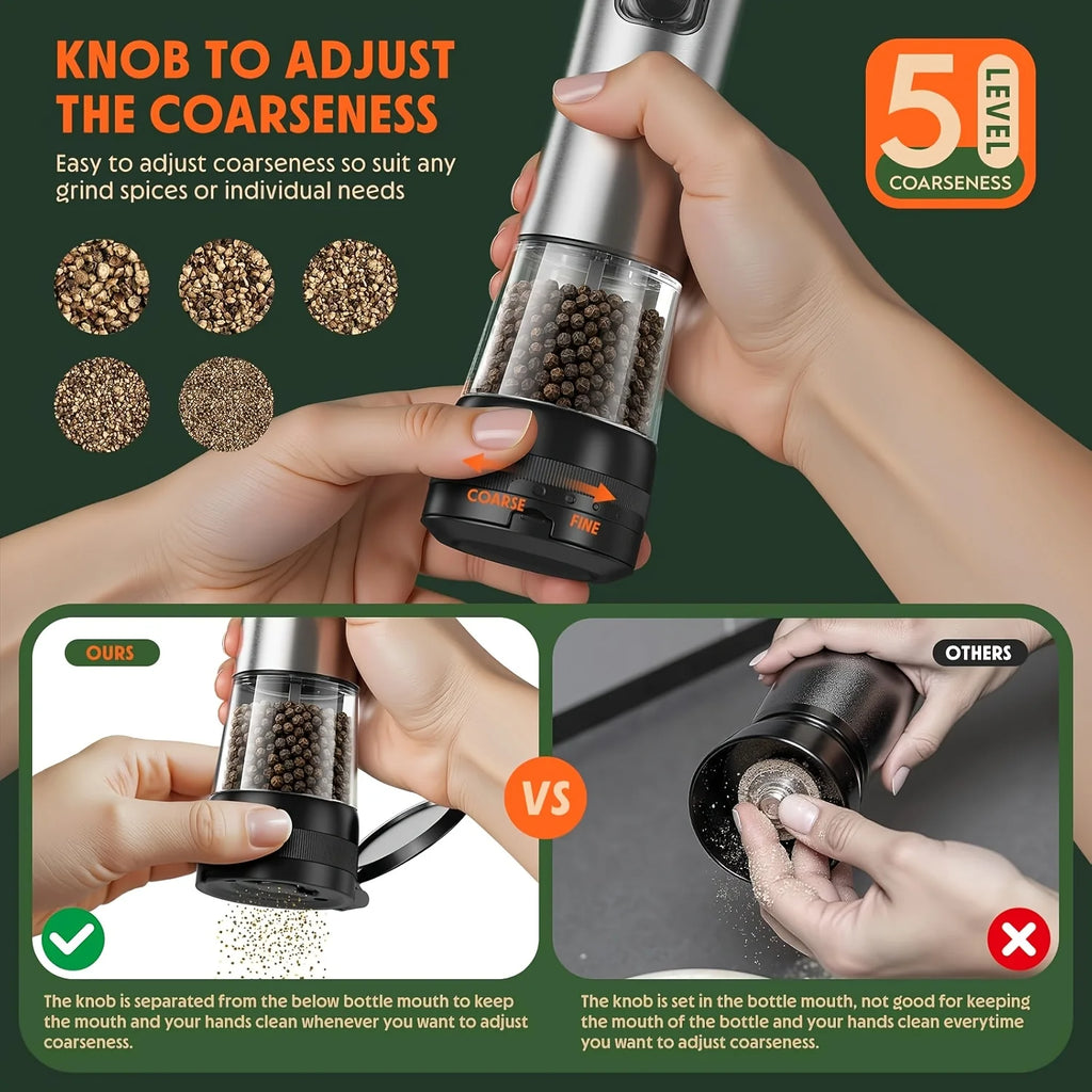 Automatic Electric Salt and Pepper Grinder Set with Rechargeable Battery , Stainless Steel