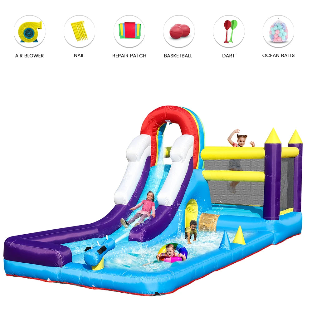 16ft Inflatable Water Slide Bounce House w/ Splash Pool for Kids