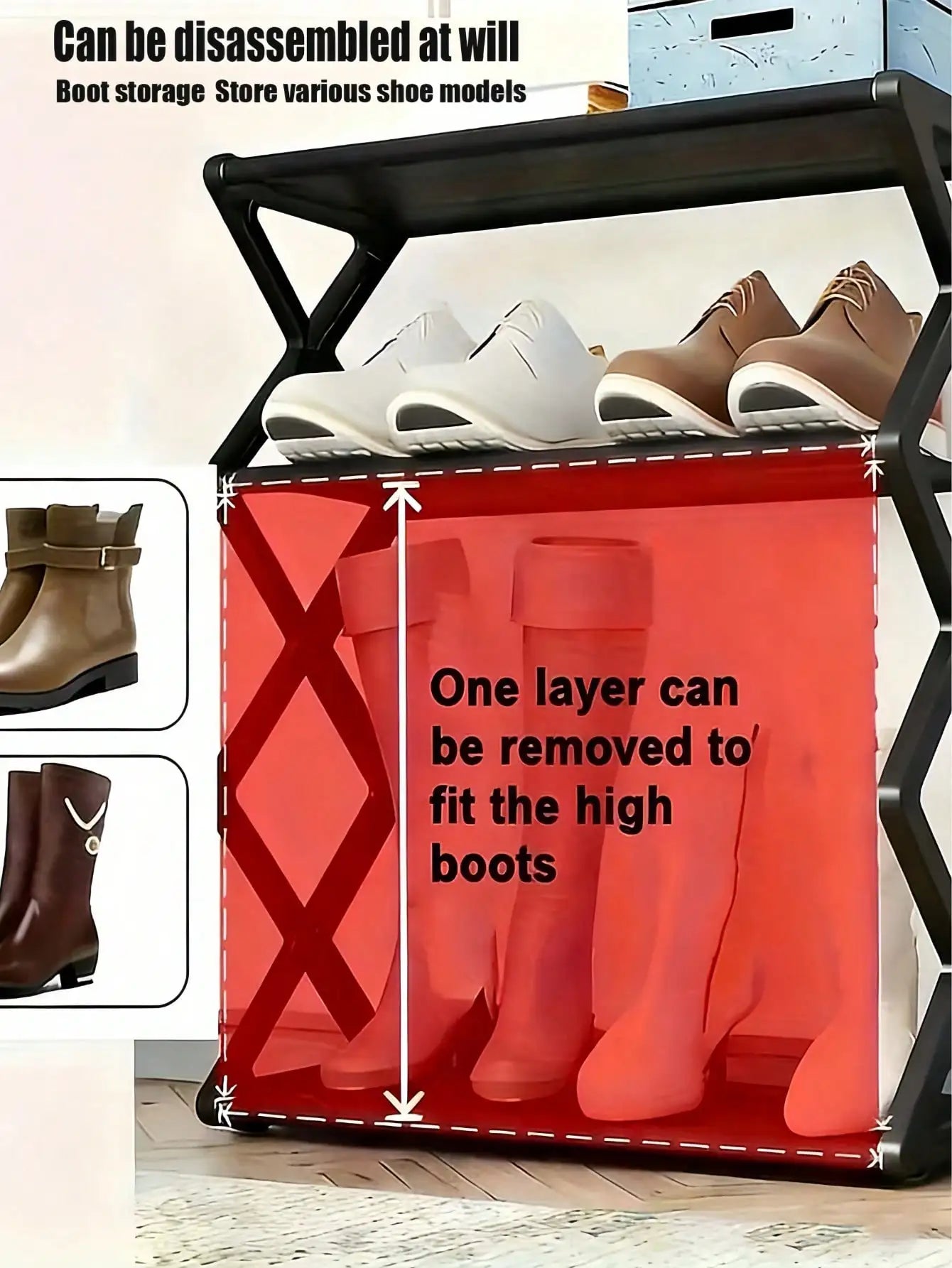 4-Tier Folding Shoe Rack | Space-Saving , X-Frame  Organizer, , No Assembly,   Storage for Entryway or Closet