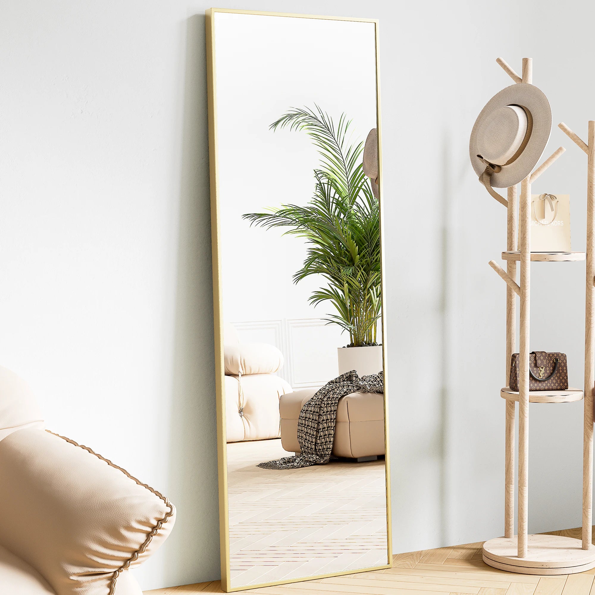 64"x21" Full Body Wall Mirror Standing Hanging or Leaning Wall-Mounted with Stand Aluminum Alloy Frame