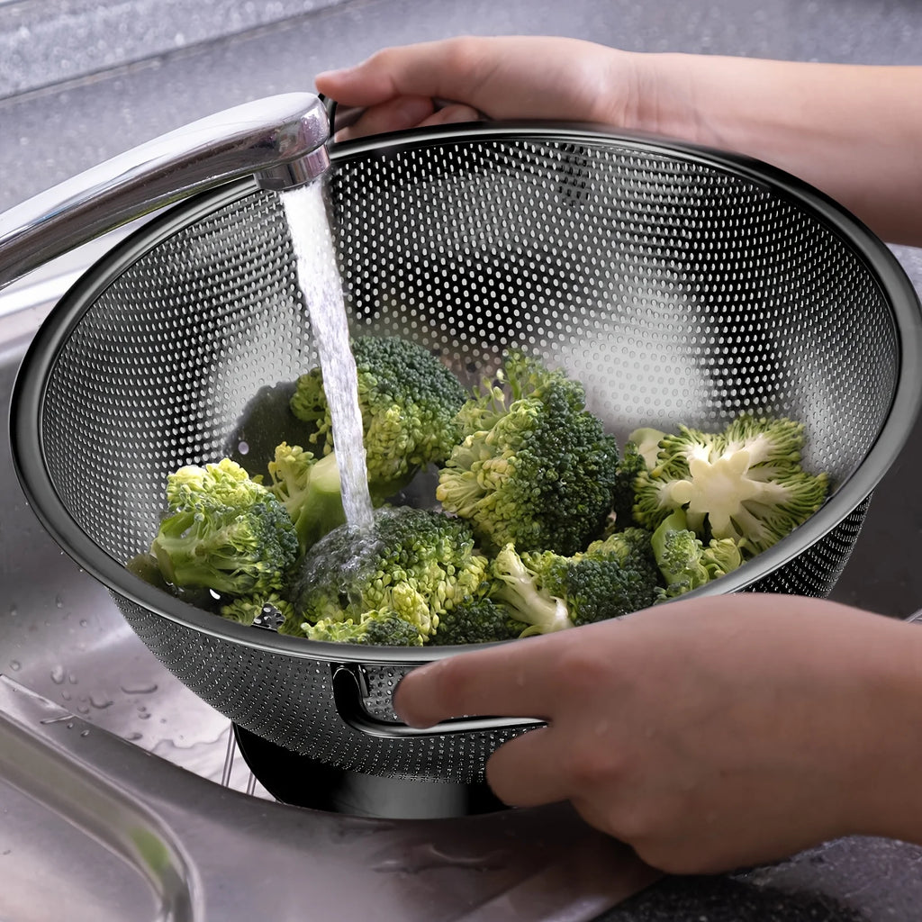 3pcs Stainless Steel Colander Bowl And Sieves 1/3/5 Quart Metal Mesh Strainer Net Basket With Handles