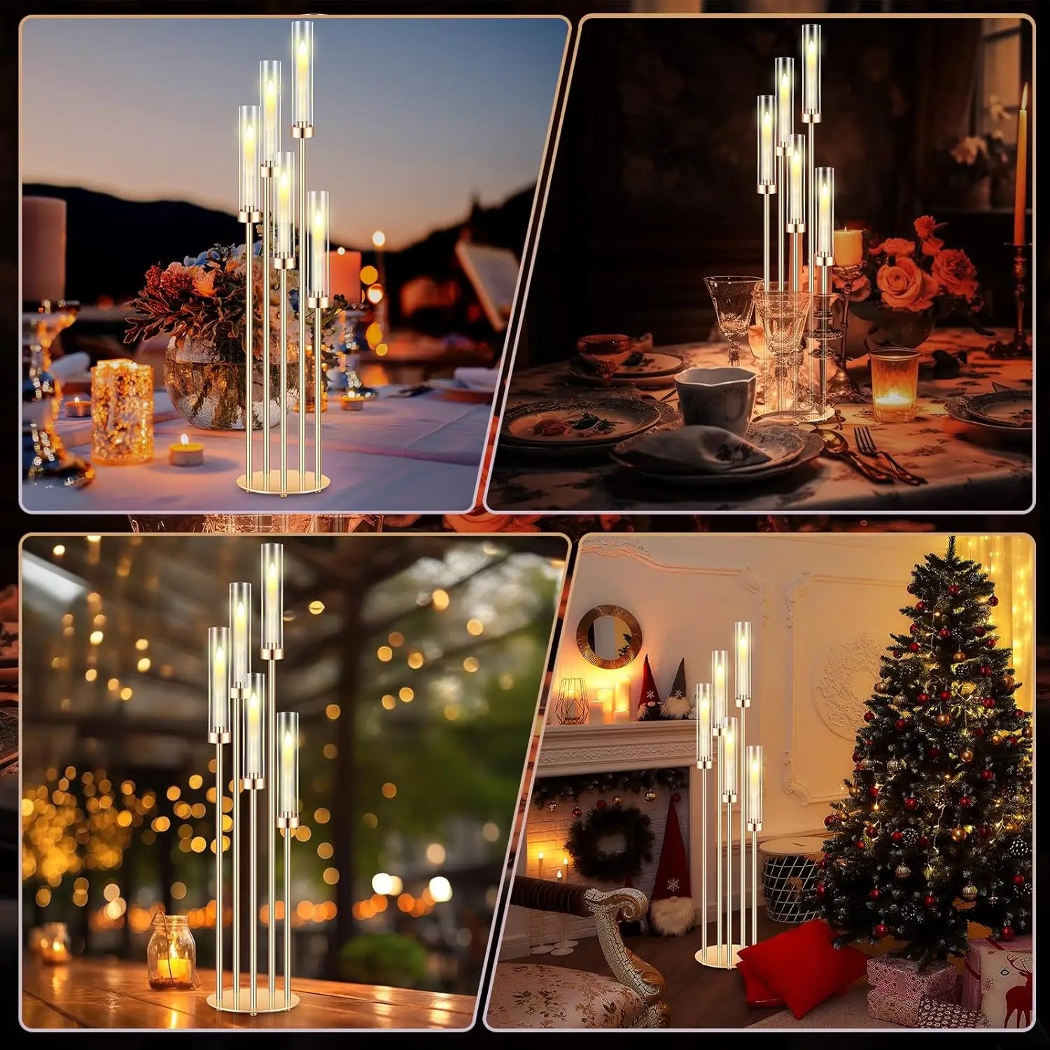 4 Set Floor Candelabra  5 Arm 42.5'' Metal Candlestick Set with Acrylic Lampshade