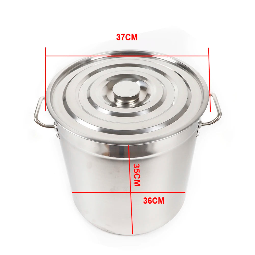 35L  Large Capacity Stainless Steel Cooking Pot for Soup with Lid Handle