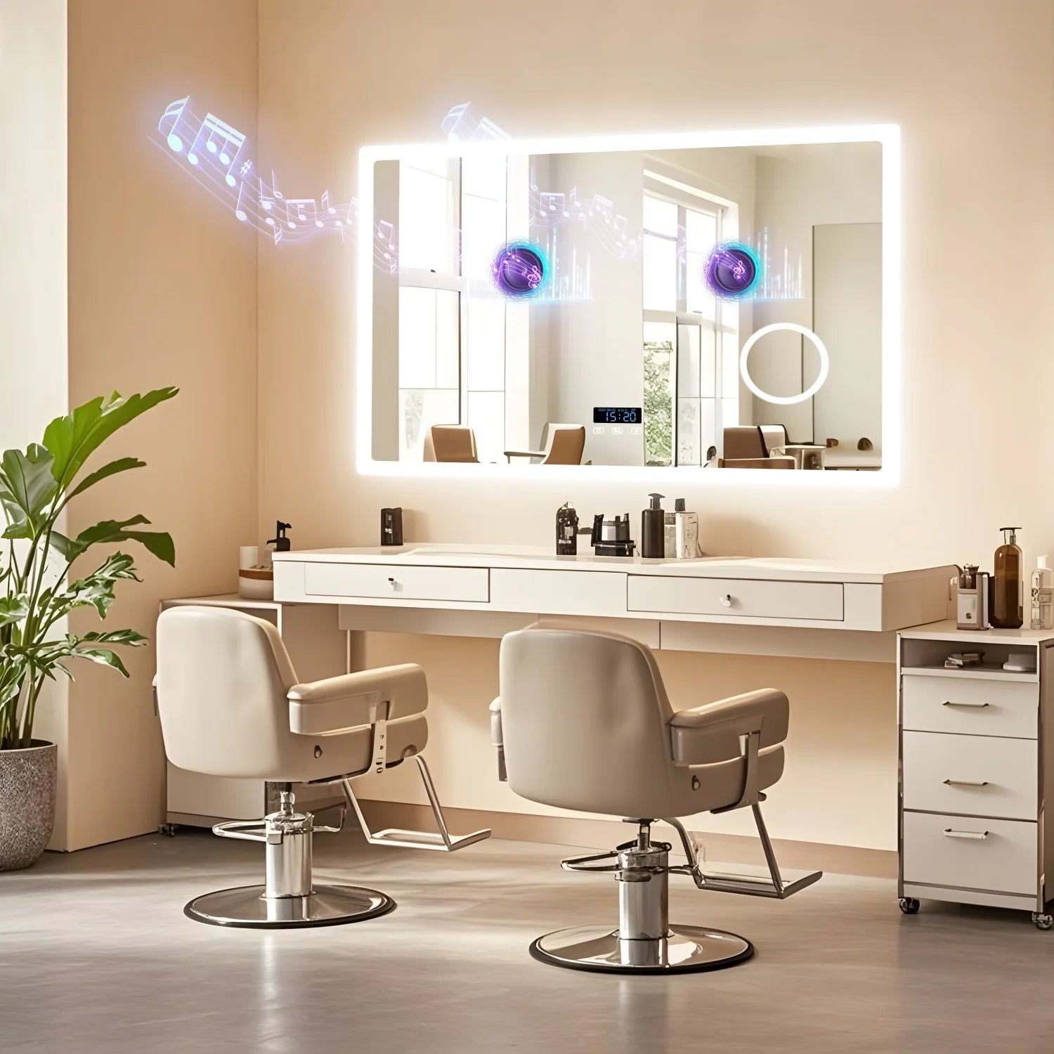 LED Bathroom Mirror with Bluetooth Dimmable Backlit  with 3X Magnifier and Screen Display