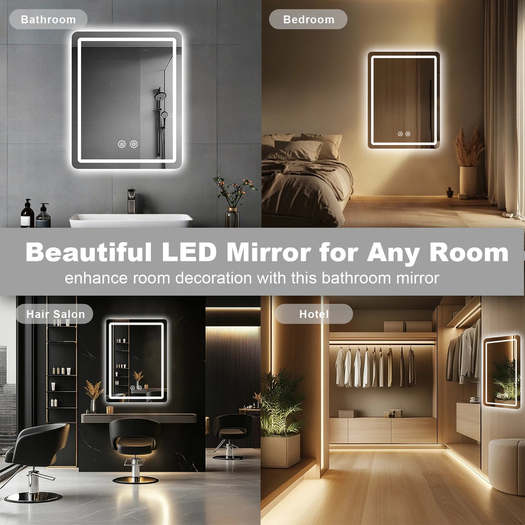 LED Bathroom Vanity Mirror Wall  With Lights Stepless Dimmable Lighted  For Wall Rectangle
