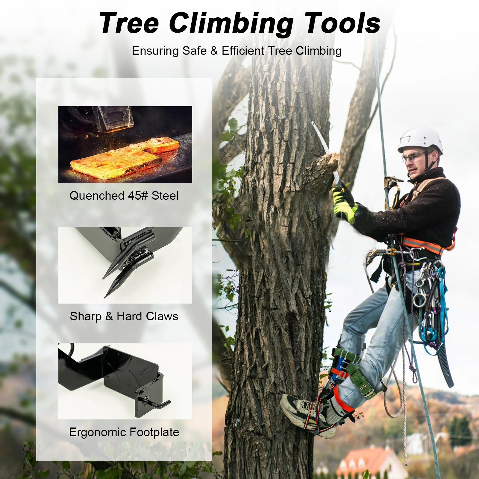 Tree Climbing Spikes Kit with Safety Belt Harness 220lbs Ergonomic Climbing Gear Arborist Aider Tool