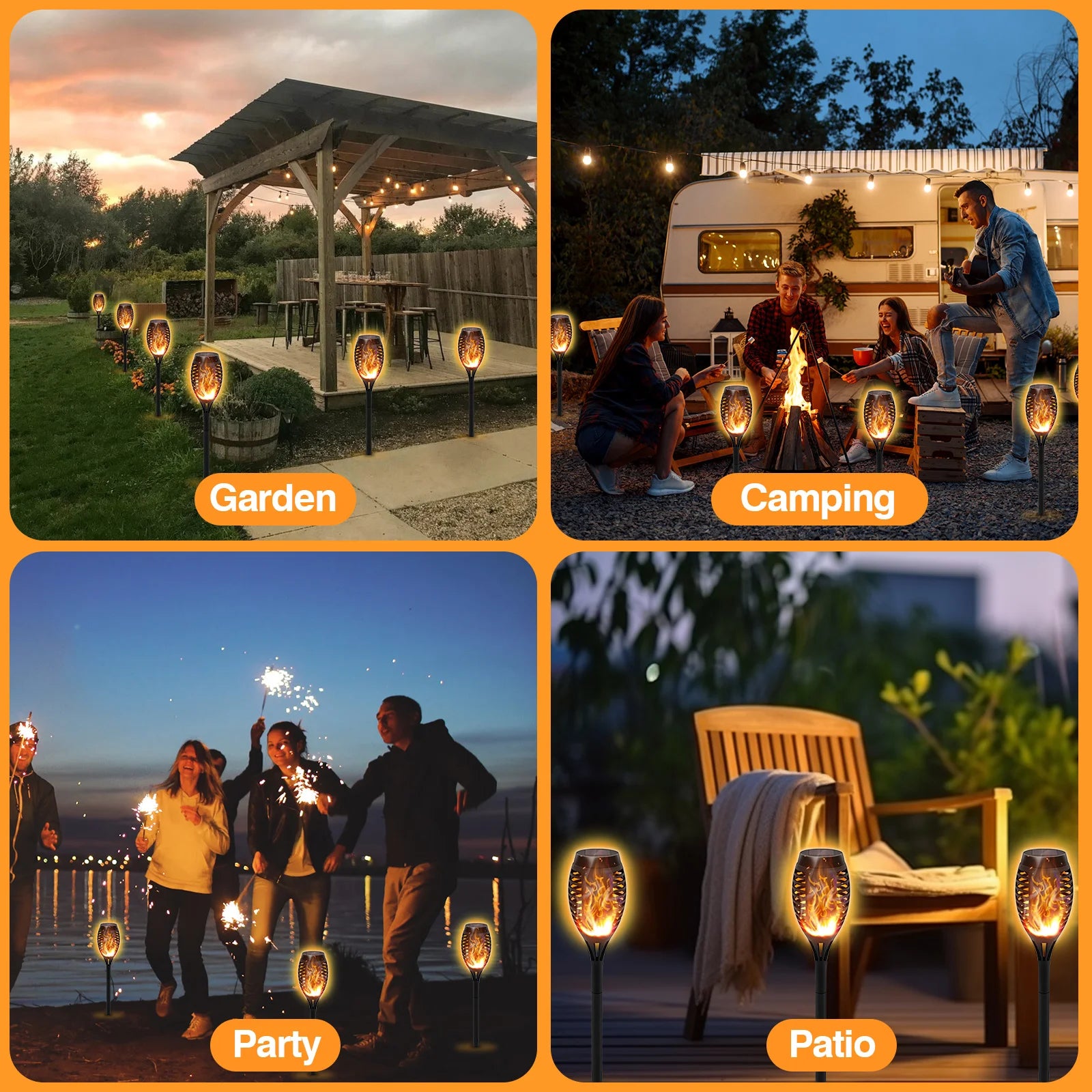 4/6/8/12Pcs Solar LED Flame Torch Light Flickering  Powered For Lawn, Path, Yard & Patio