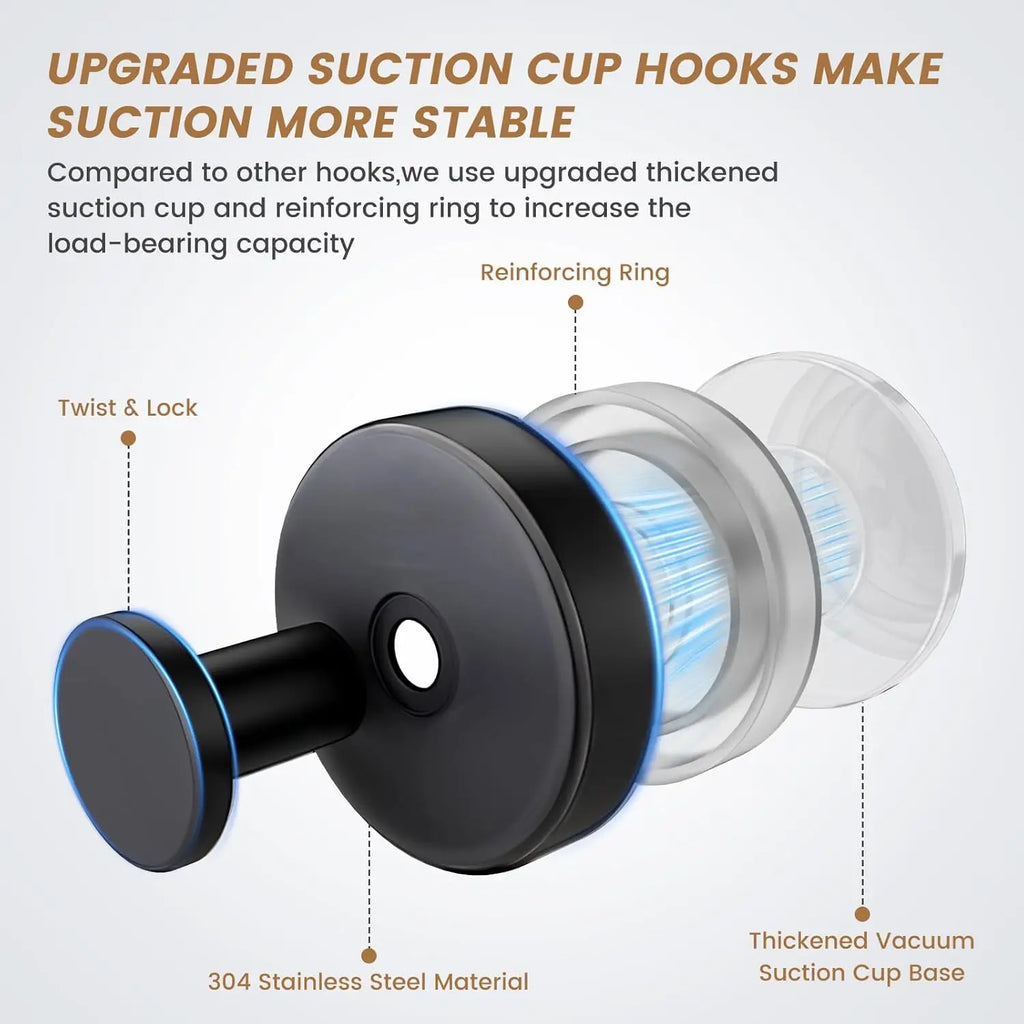 Matte Black Suction Towel Hooks, 2-Pack  Wall Hangers for Bathroom, Bedroom &  Kitchen