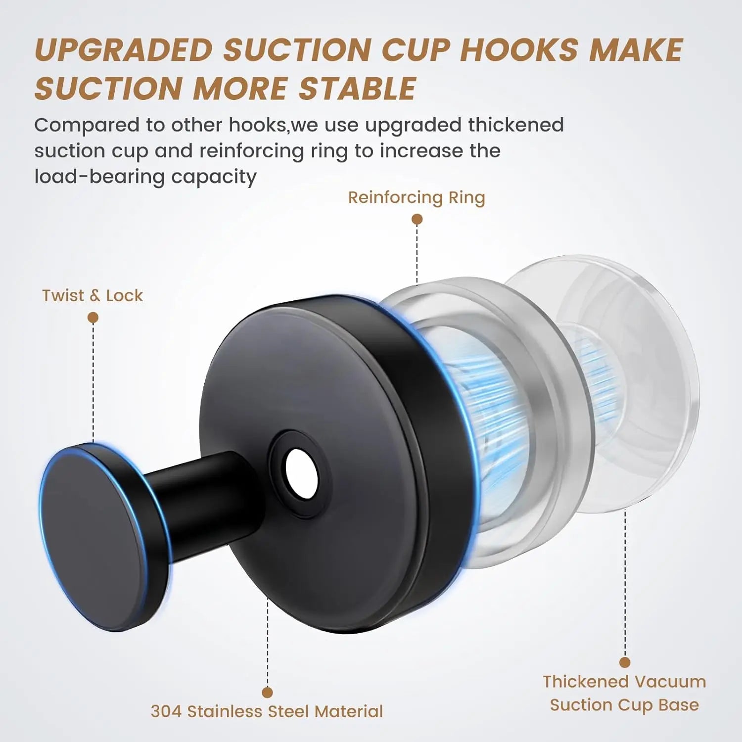 Matte Black Suction Towel Hooks, 2-Pack  Wall Hangers for Bathroom, Bedroom &  Kitchen