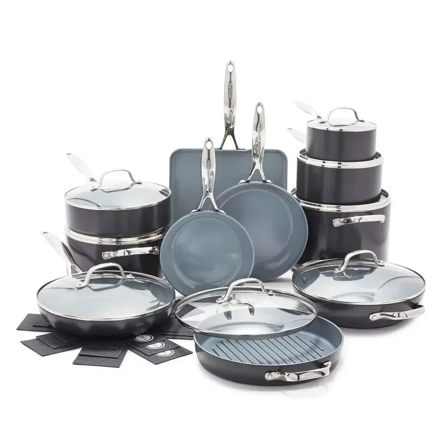 22 Piece Ceramic Nonstick Cookware Set, Hard Anodized,  PFAS Free, Induction Ready,