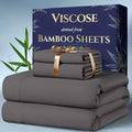 4pcs Bamboo Cooling Bedding Set, Extra-Deep Pockets, Breathable Sheets for Hot Sleepers, W/ Pillow Cases, Flat & Fitted Sheets