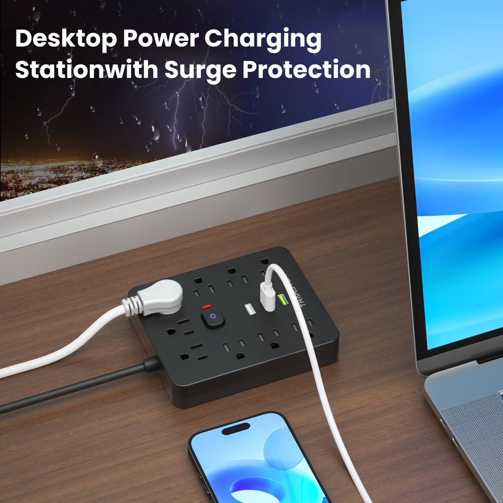 5-Foot  power strip  Outlet with Surge Protector, 9 ac, 3 USB Ports, Extension Cord, Quick Charge,
