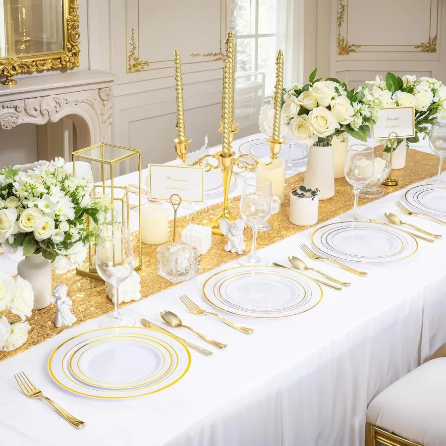 300 Pieces Gold Plastic Silverware Heavy Duty Disposable Cutlery Set with 100 Forks 100 Spoons 100 Knives