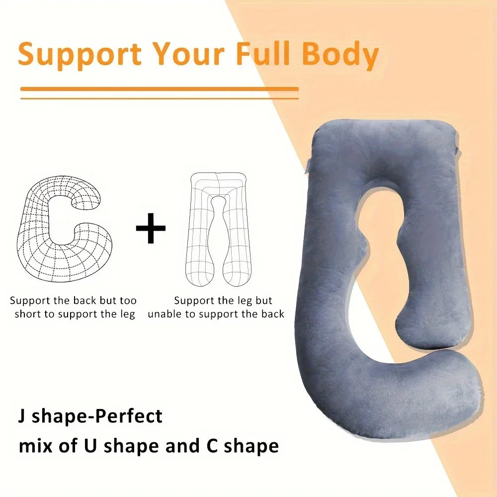 Oversized J-Shaped Pregnancy Pillow - Full Body Support with Soft Velvet-Like Cover