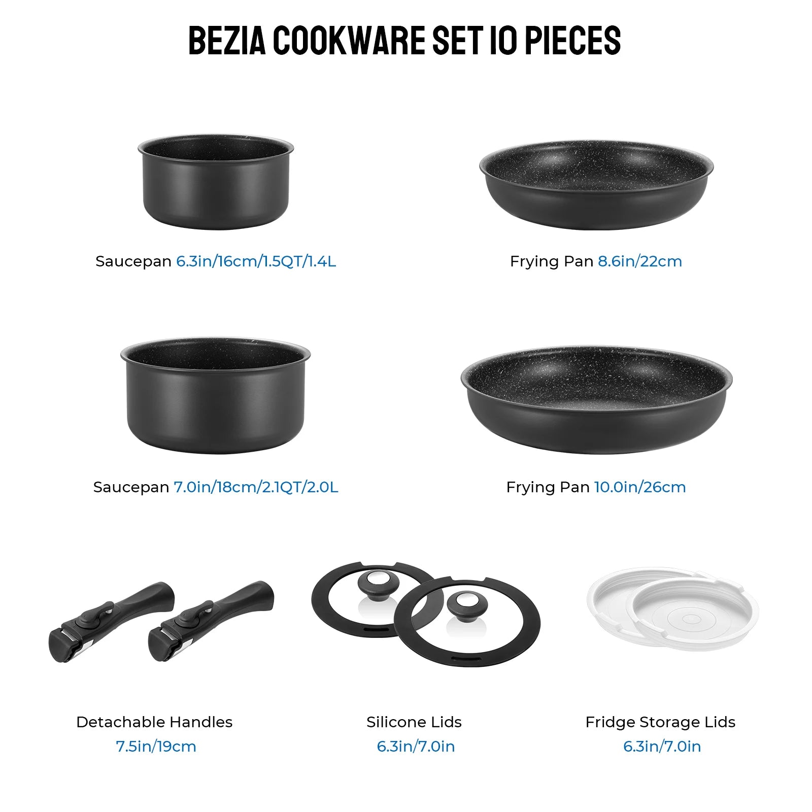 10-Piece Induction Cookware Set  with Removable Handles,  Stackable &, Dishwasher