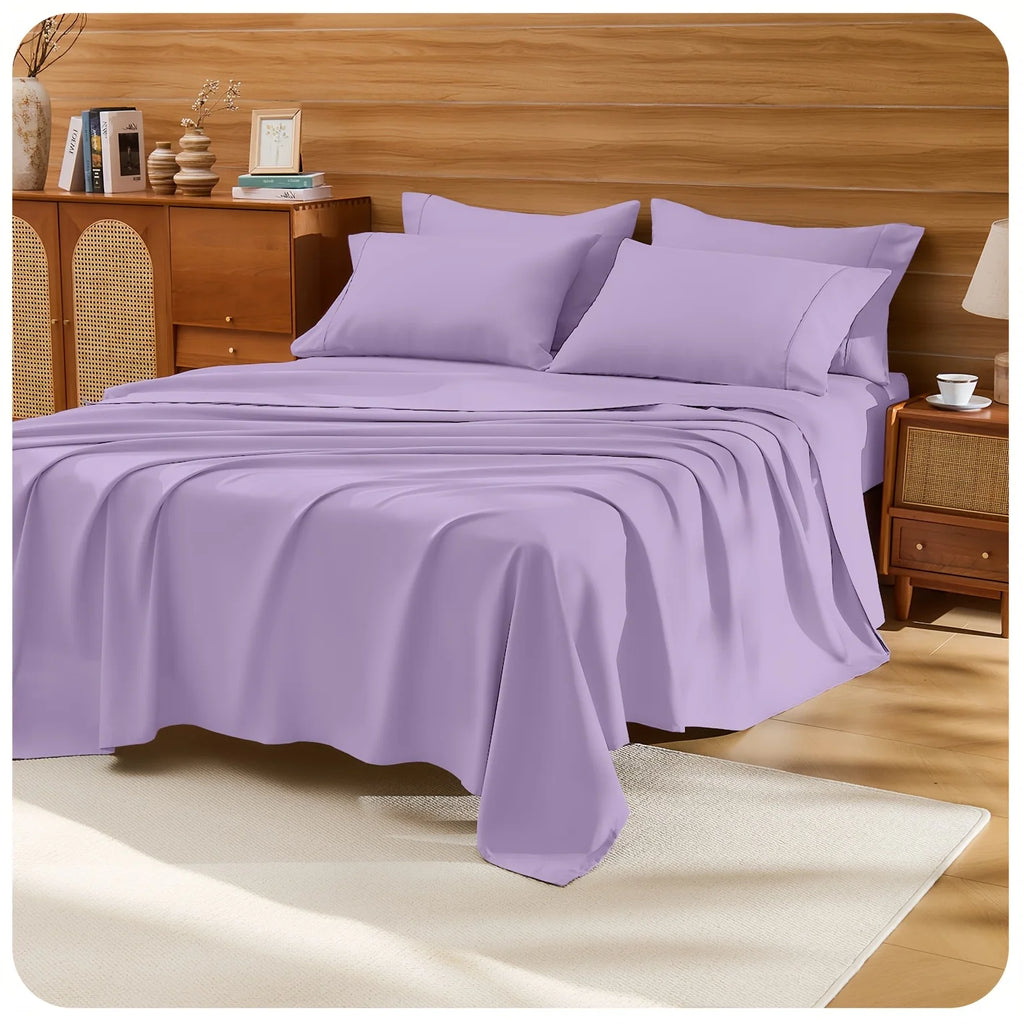 4pcs Bamboo Cooling Bedding Set, Extra-Deep Pockets, Breathable Sheets for Hot Sleepers, W/ Pillow Cases, Flat & Fitted Sheets