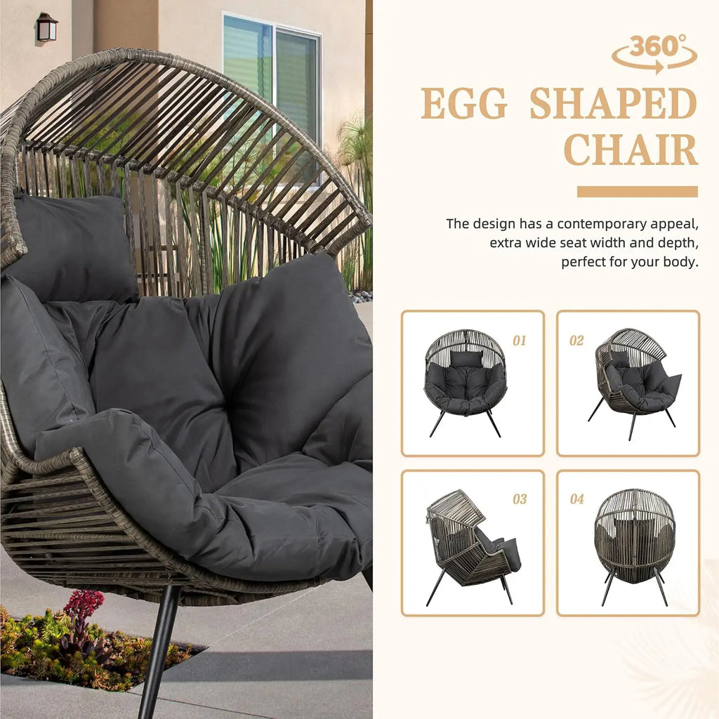 Outdoor  Oversized PE Rattan Wicker egg chair with cushion for  Patio, Balcony, Backyard ,indoor or outdoor use