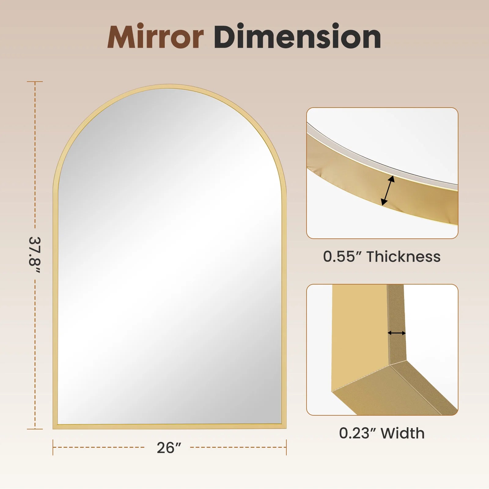 JHK  Arched Bathroom Mirror, 26x38" Metal Framed Wall Mirror for Vanity, Bedroom, & Archway