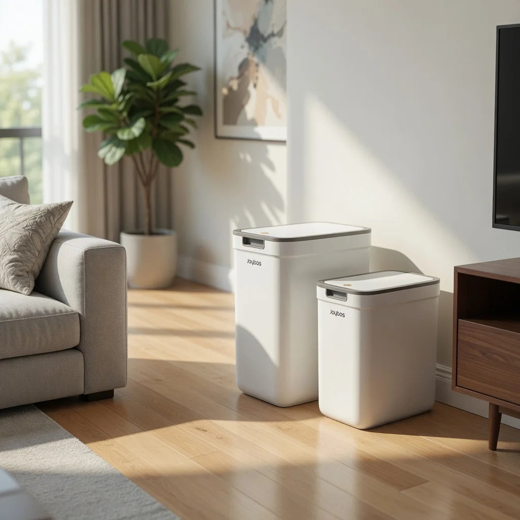Dual-Use Wall Mounted or Floor Standing Slim  Trash Can with Lid, No-Drill,  Hanging Bin For Bathroom,  Kitchen or  Cabinet Door,