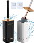 2-Pack Silicone Toilet Brush and Holder,  Long Ergonomic  Handles, Deep Cleaning - Black & White