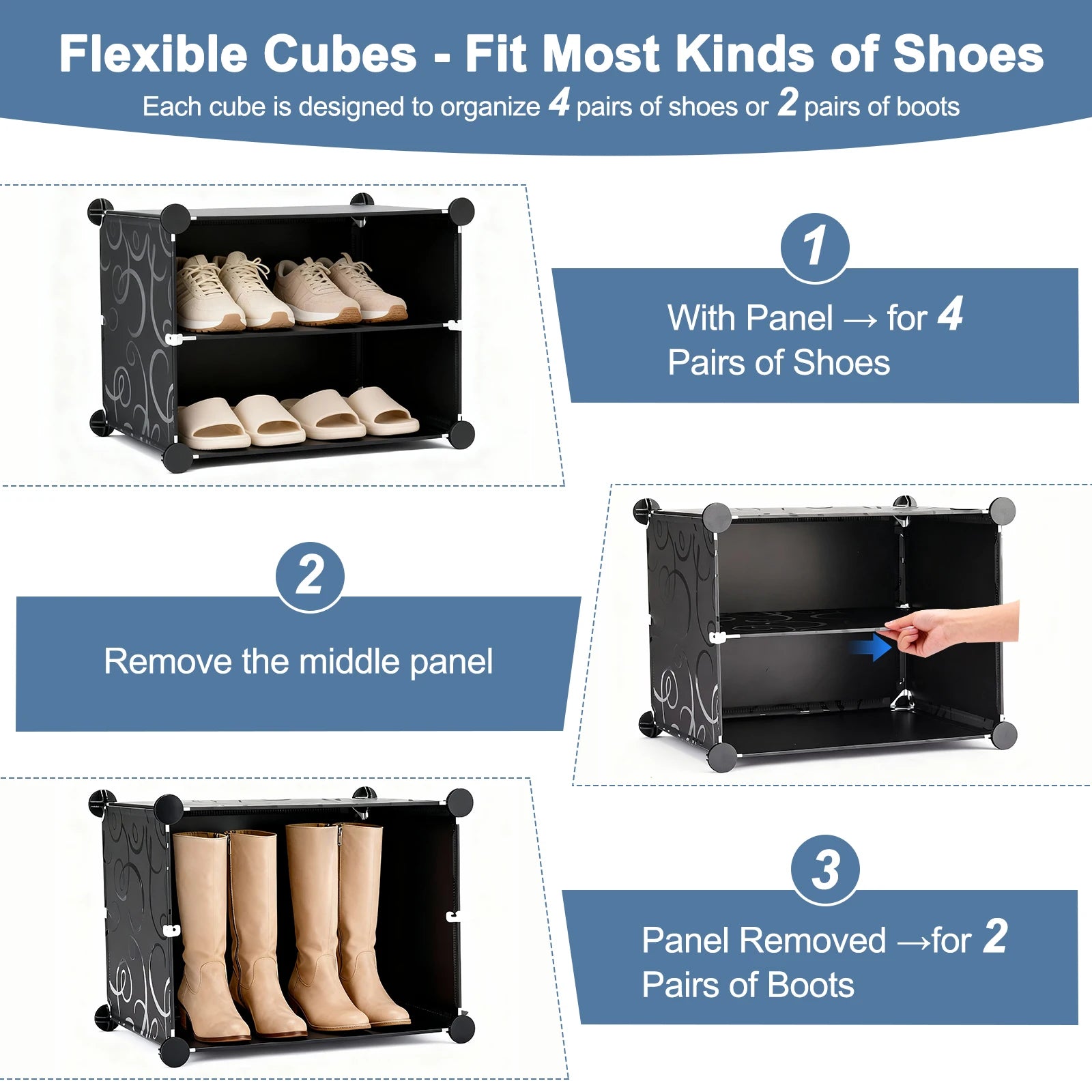 6-Tier Plastic Stackable Shoe Storage Cabinet with Doors , Space Saving Organizer