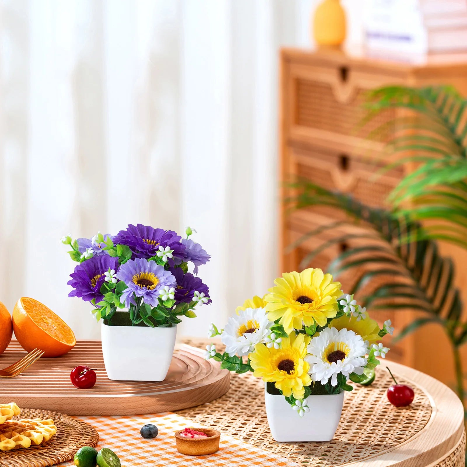 Artificial Flower Pot With Realistic Faux Flowers Chrysanthemum Baby's Breath