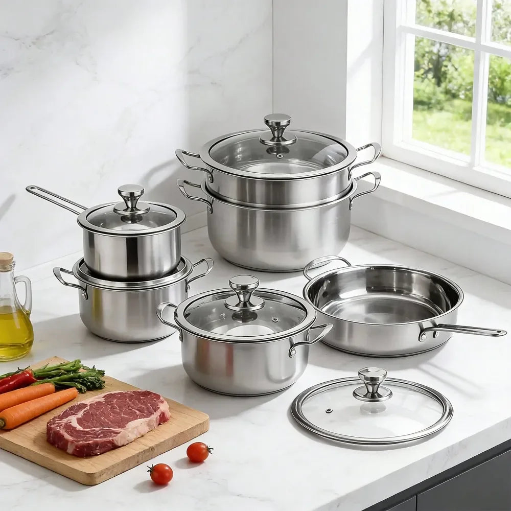 11Piece Stainless Steel Set,  Induction , Silver,