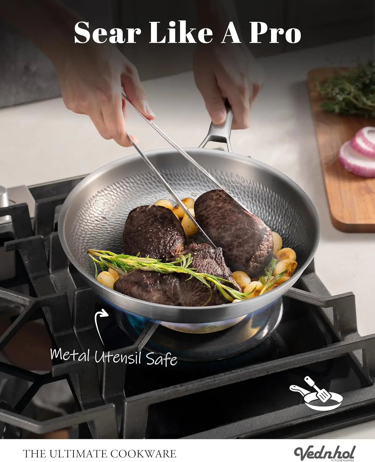 Pure Titanium Pan, 12 Inch  Hammered Pro frying pan with Lid, Non-Toxic Skillet