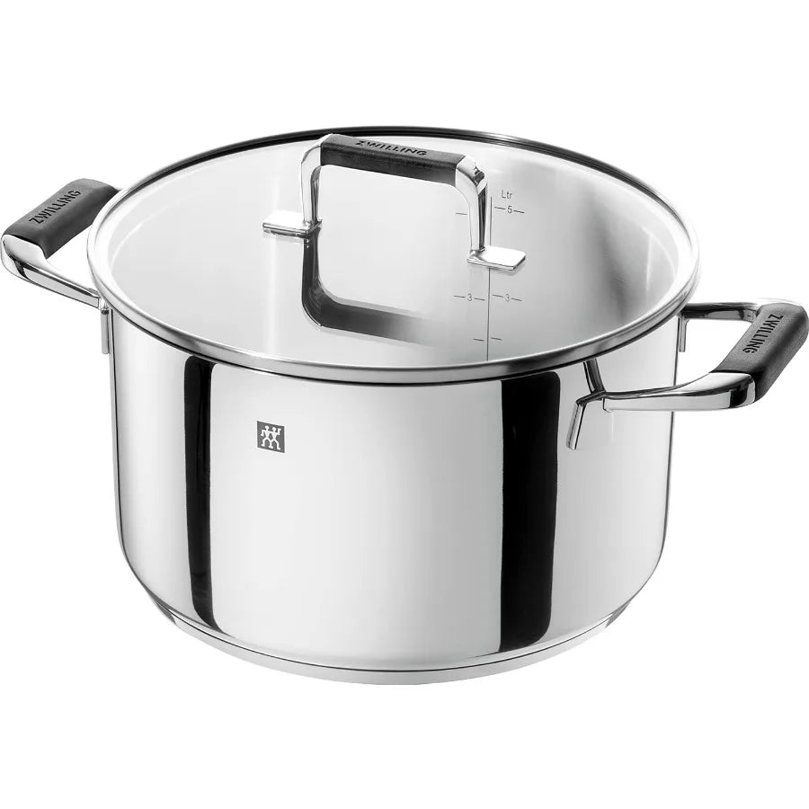 5-Piece Stainless Steel  Saucepan Set,  with Glass Lids &  Silicone Handles,