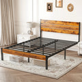 Wooden Headboard and Metal Platform Bed Frame No Box Spring Needed , 700LBS Sturdy Wooden Slats Support